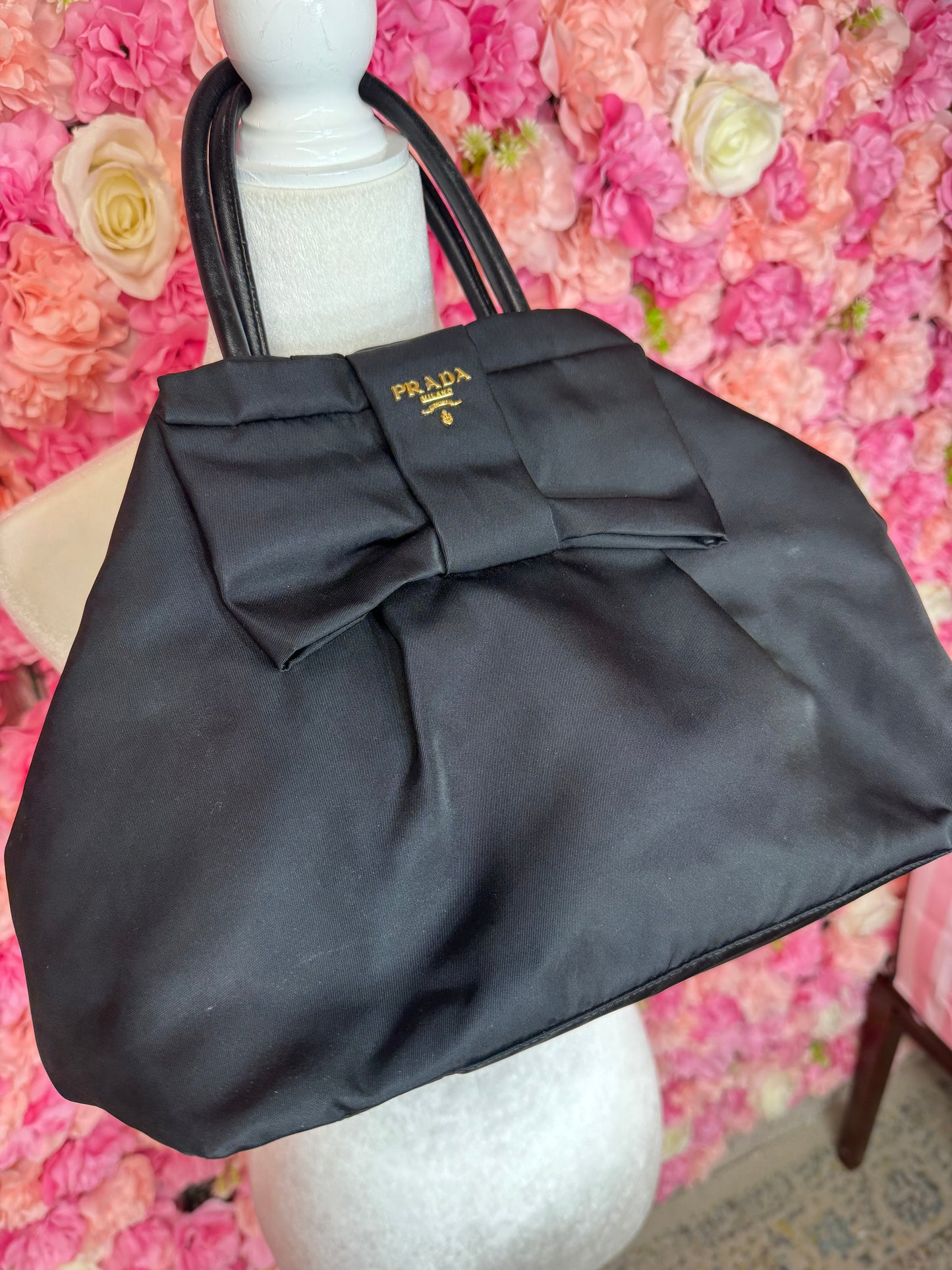 Prada Nylon Black and Gold Hardware Bow Bag