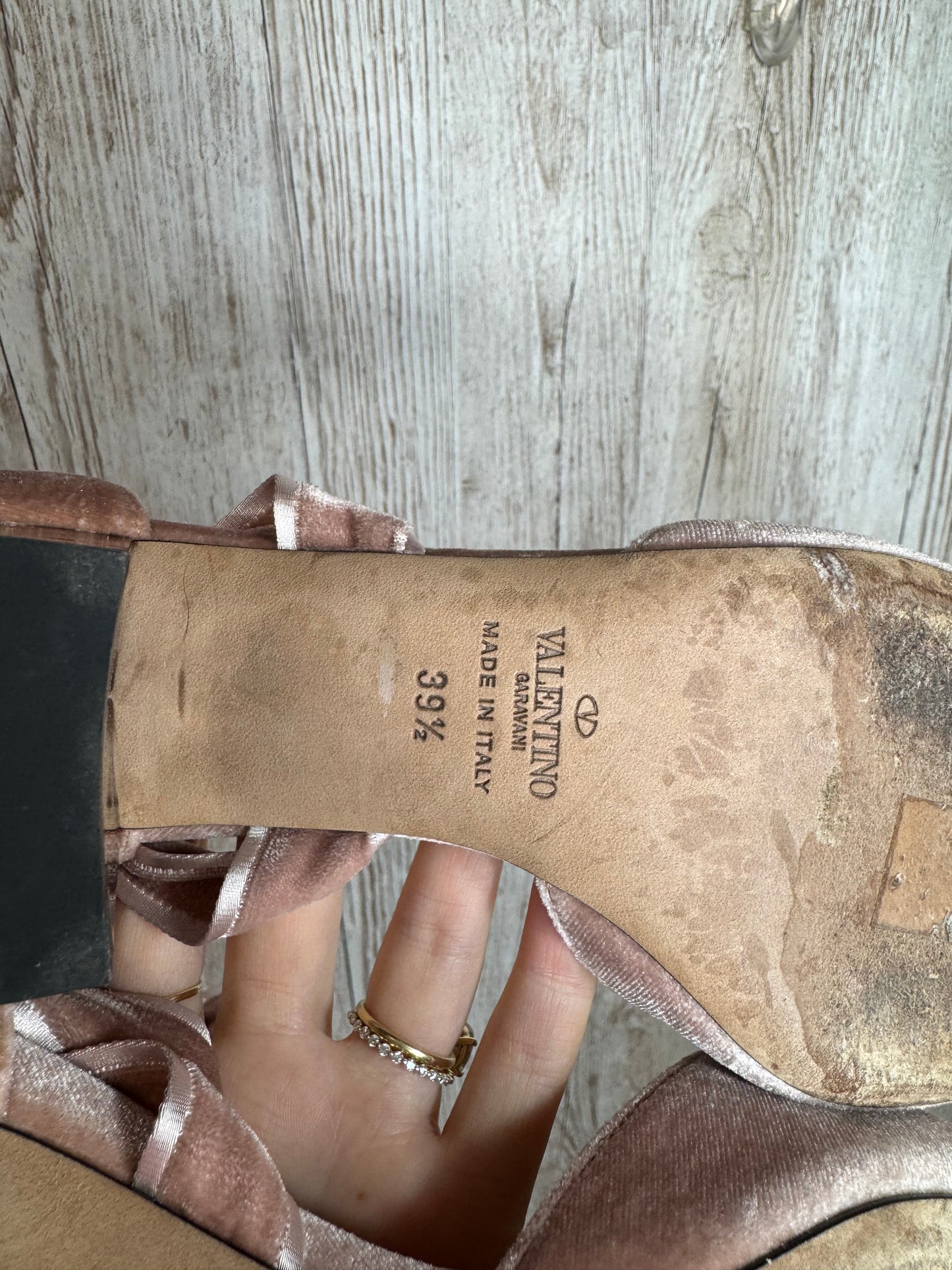 Pink Velvet Open Toe Valentino Heels Size 39.5