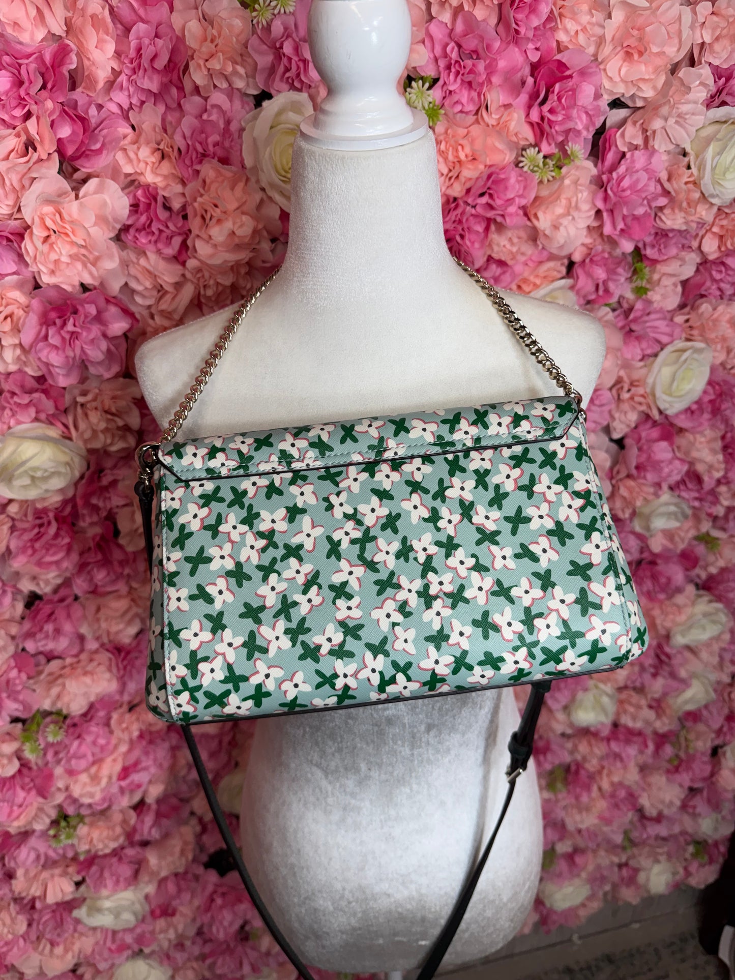 Green Floral Kate Spade Crossbody with Chain