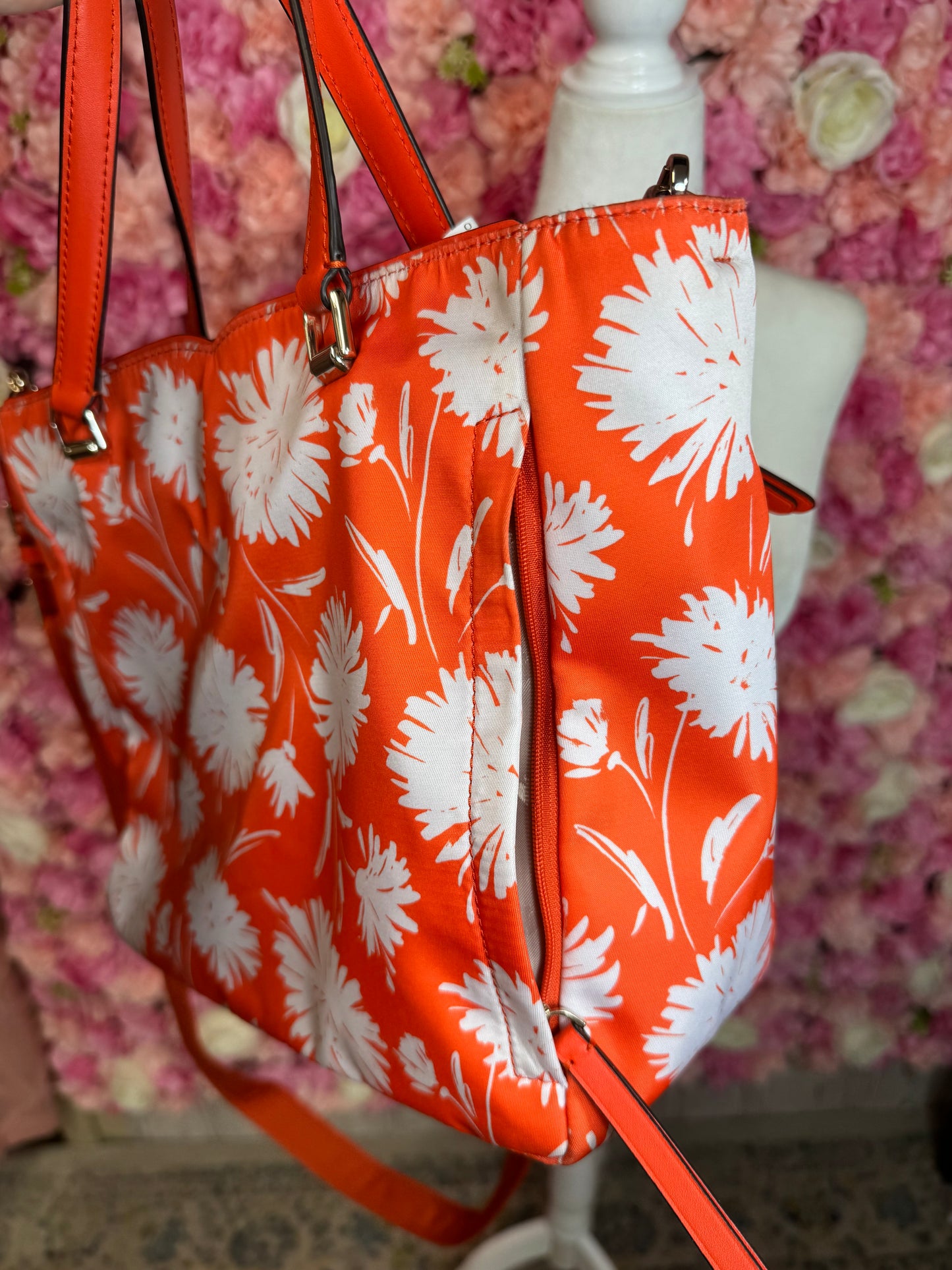 Orange Floral Nylon Kate Spade Crossbody Purse