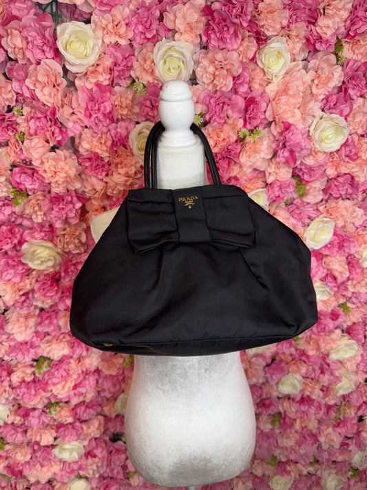 Prada Nylon Black and Gold Hardware Bow Bag