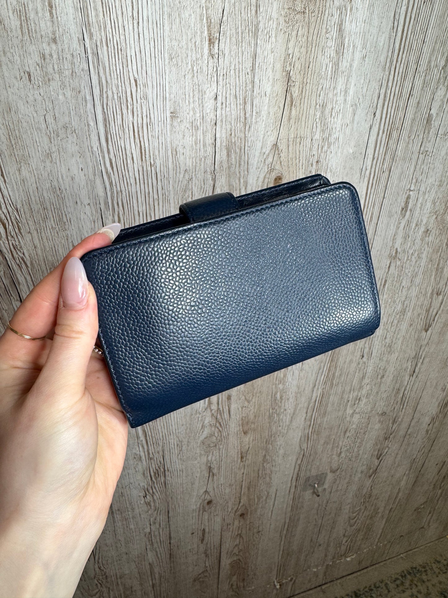 Navy Chanel Wallet With Zip Section