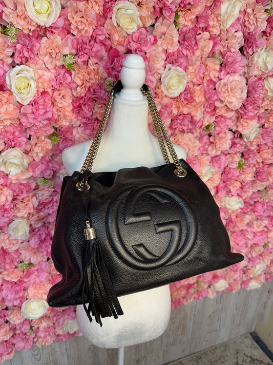 Black Leather Gucci Soho Shoulder Bag