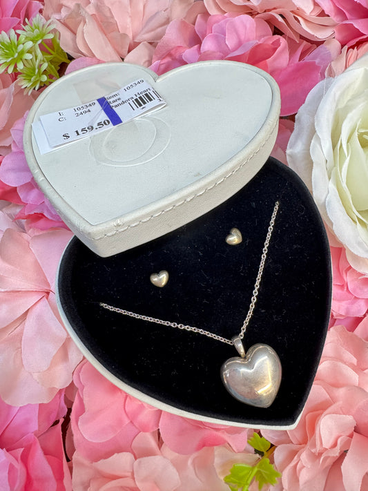 Rare Retired Pandora Heart Locket & Earring Boxed Set