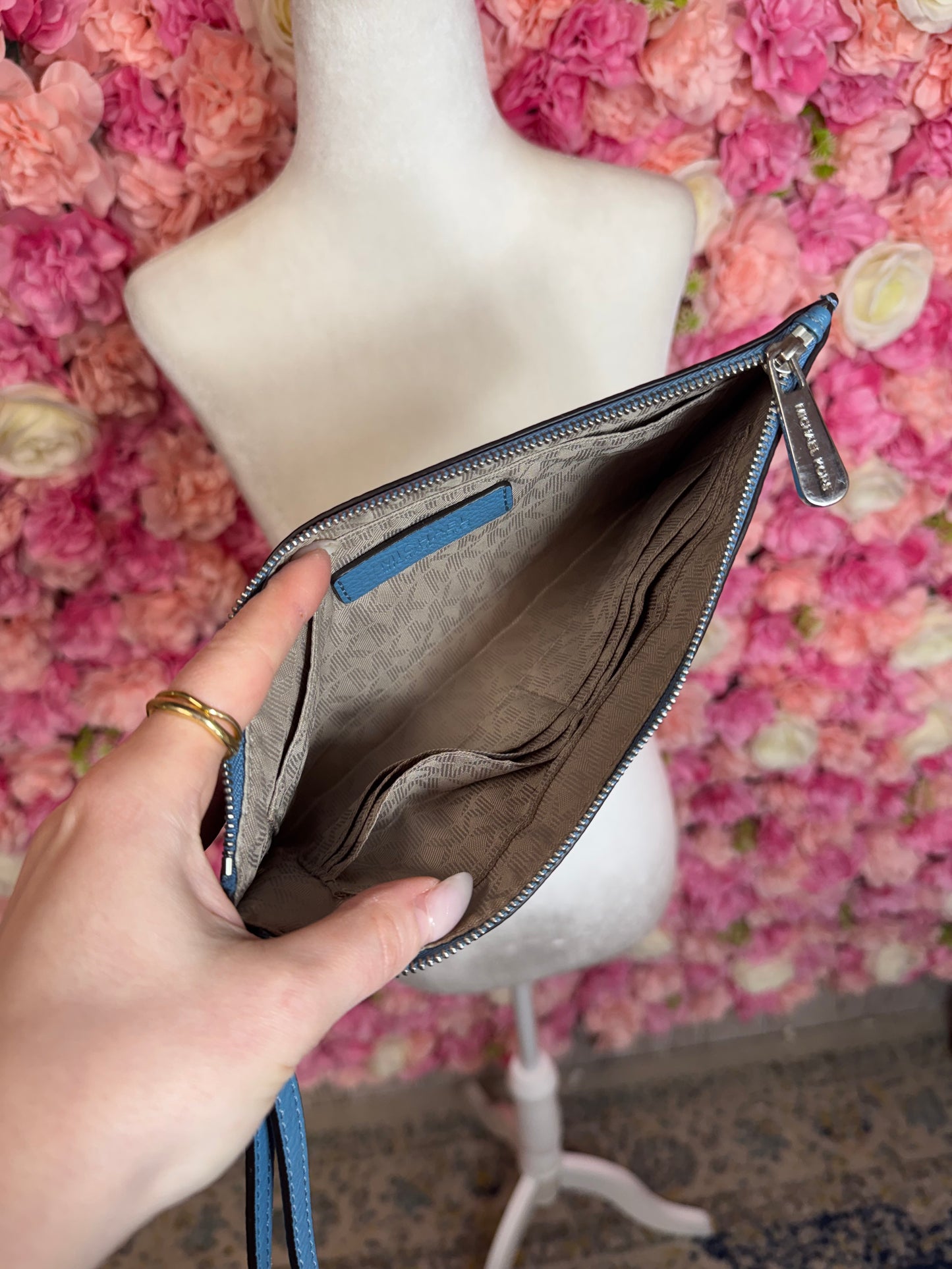 Oversized Blue & Silver Michael Kors Wristlet