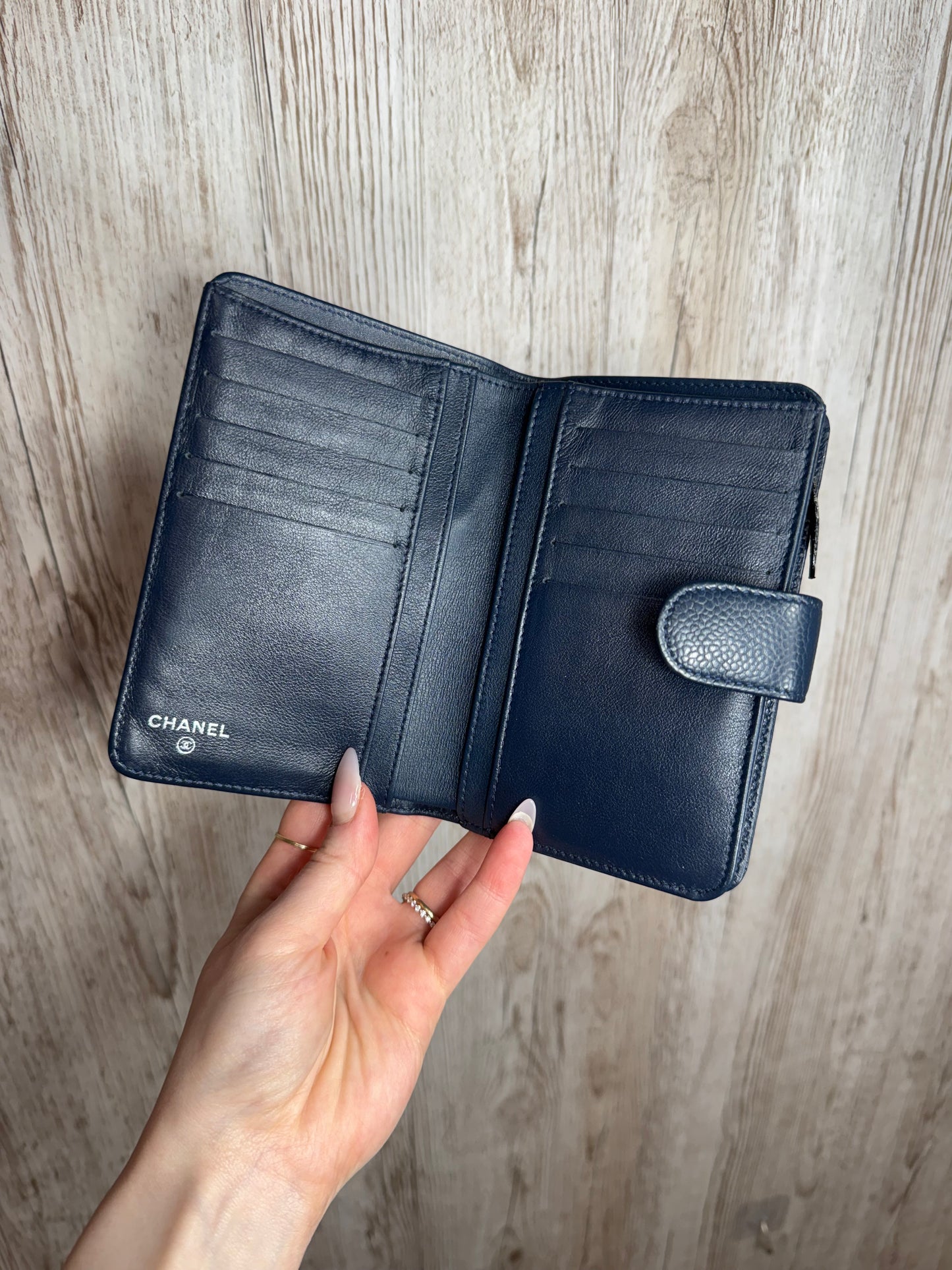 Navy Chanel Wallet With Zip Section