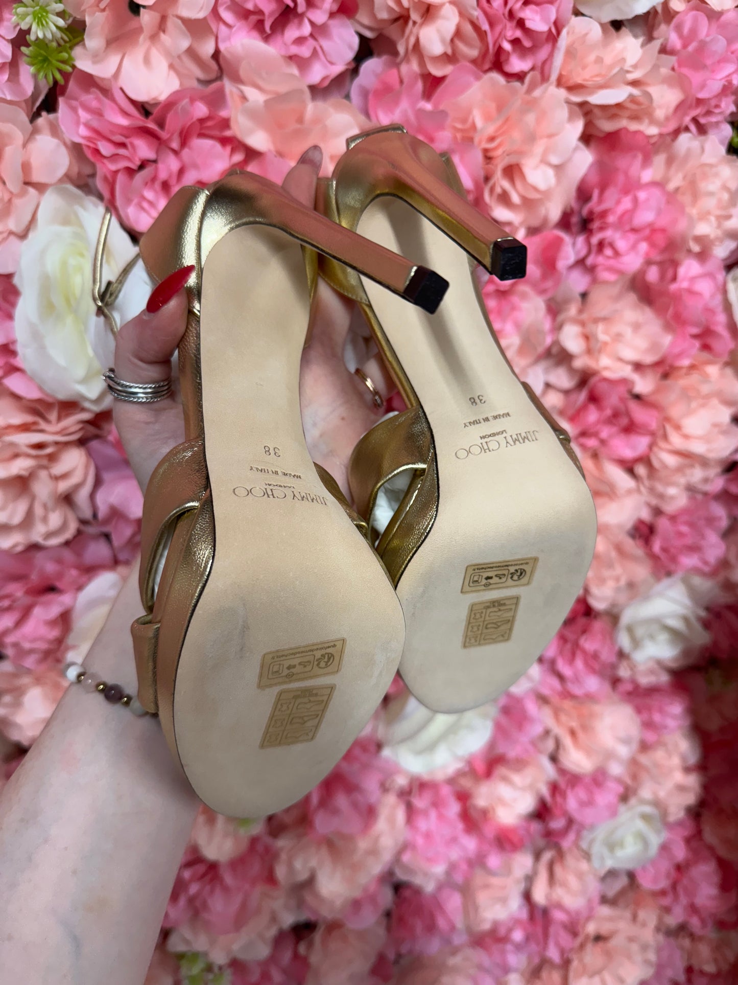 Brand New Gold Ankle Strap Jimmy Choo Heels Size 38