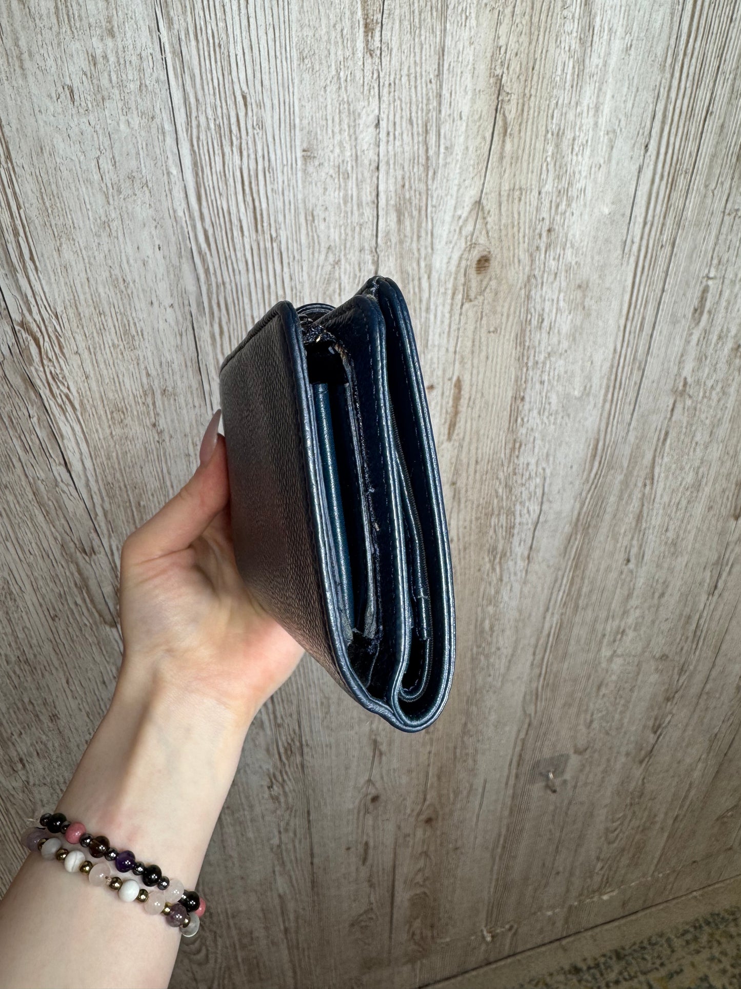 Navy Chanel Wallet With Zip Section