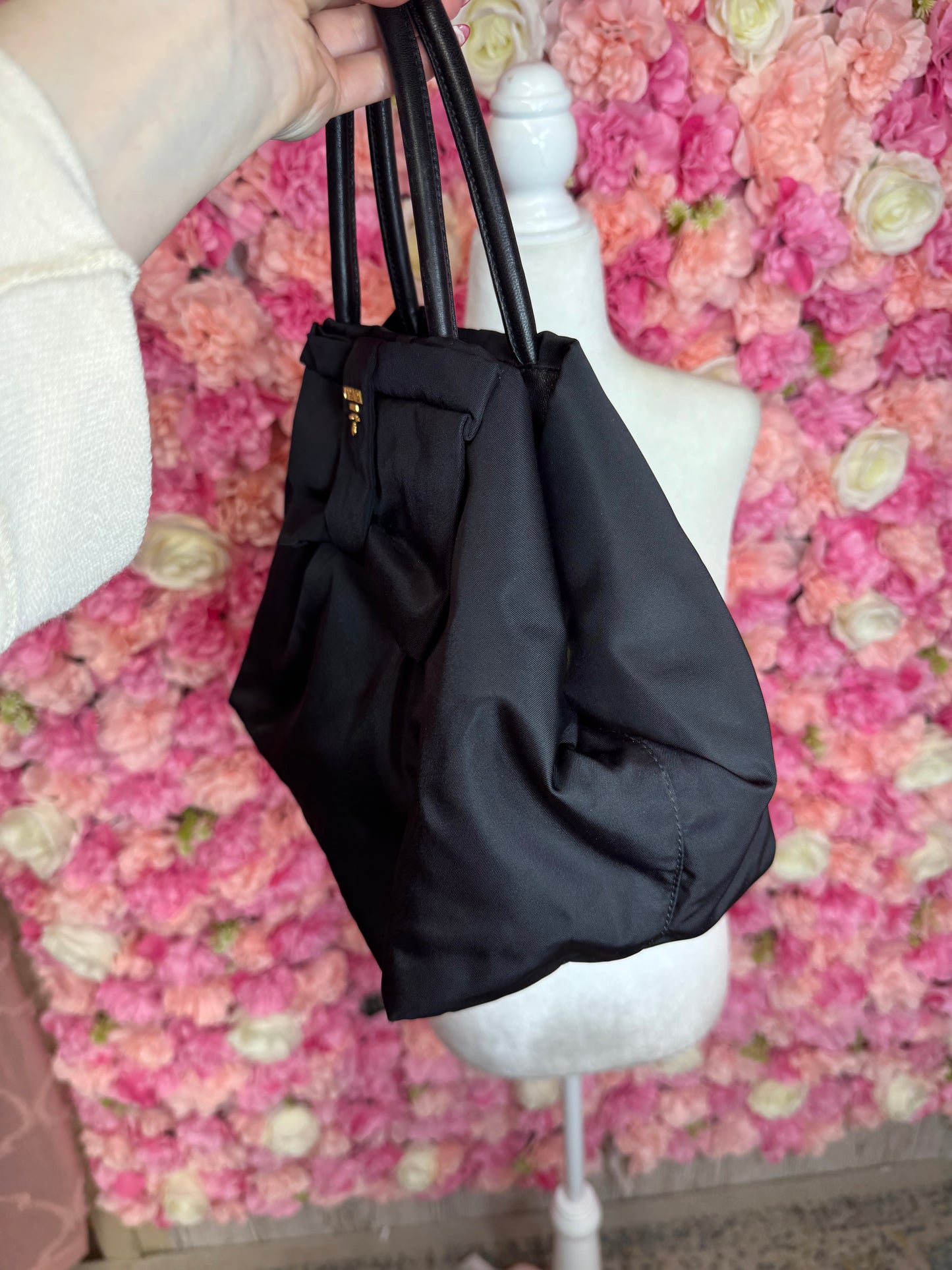 Prada Nylon Black and Gold Hardware Bow Bag