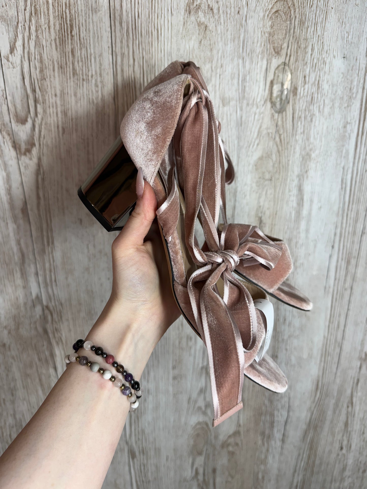 Pink Velvet Open Toe Valentino Heels Size 39.5