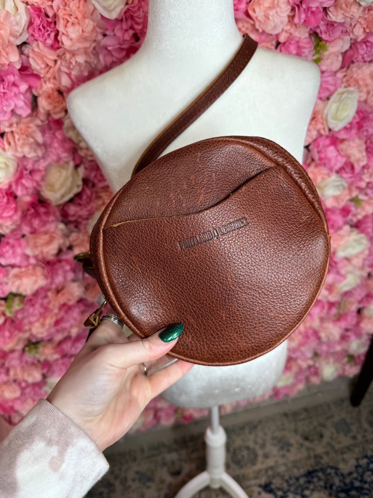 Round Brown Portland Leather Crossbody