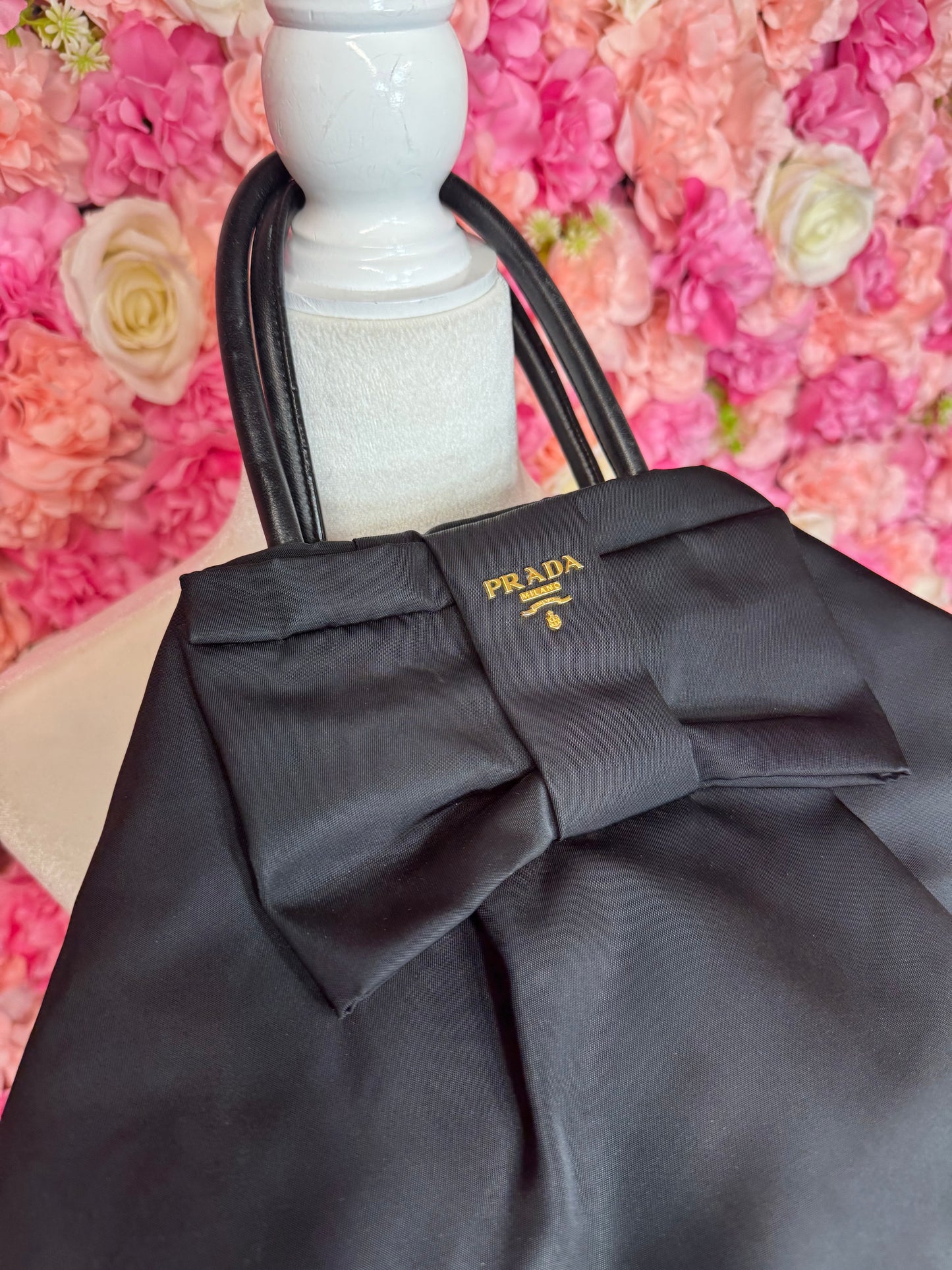Prada Nylon Black and Gold Hardware Bow Bag