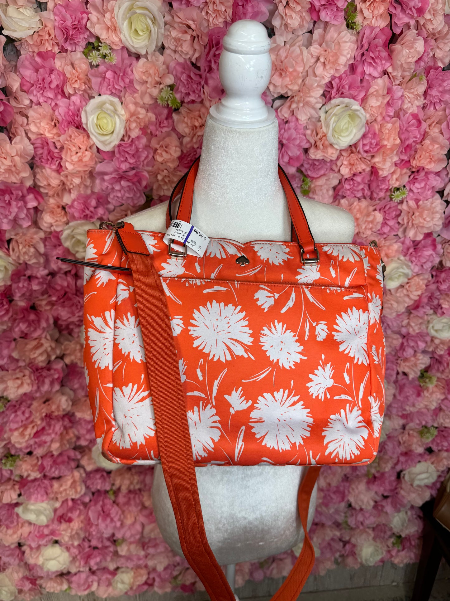 Orange Floral Nylon Kate Spade Crossbody Purse