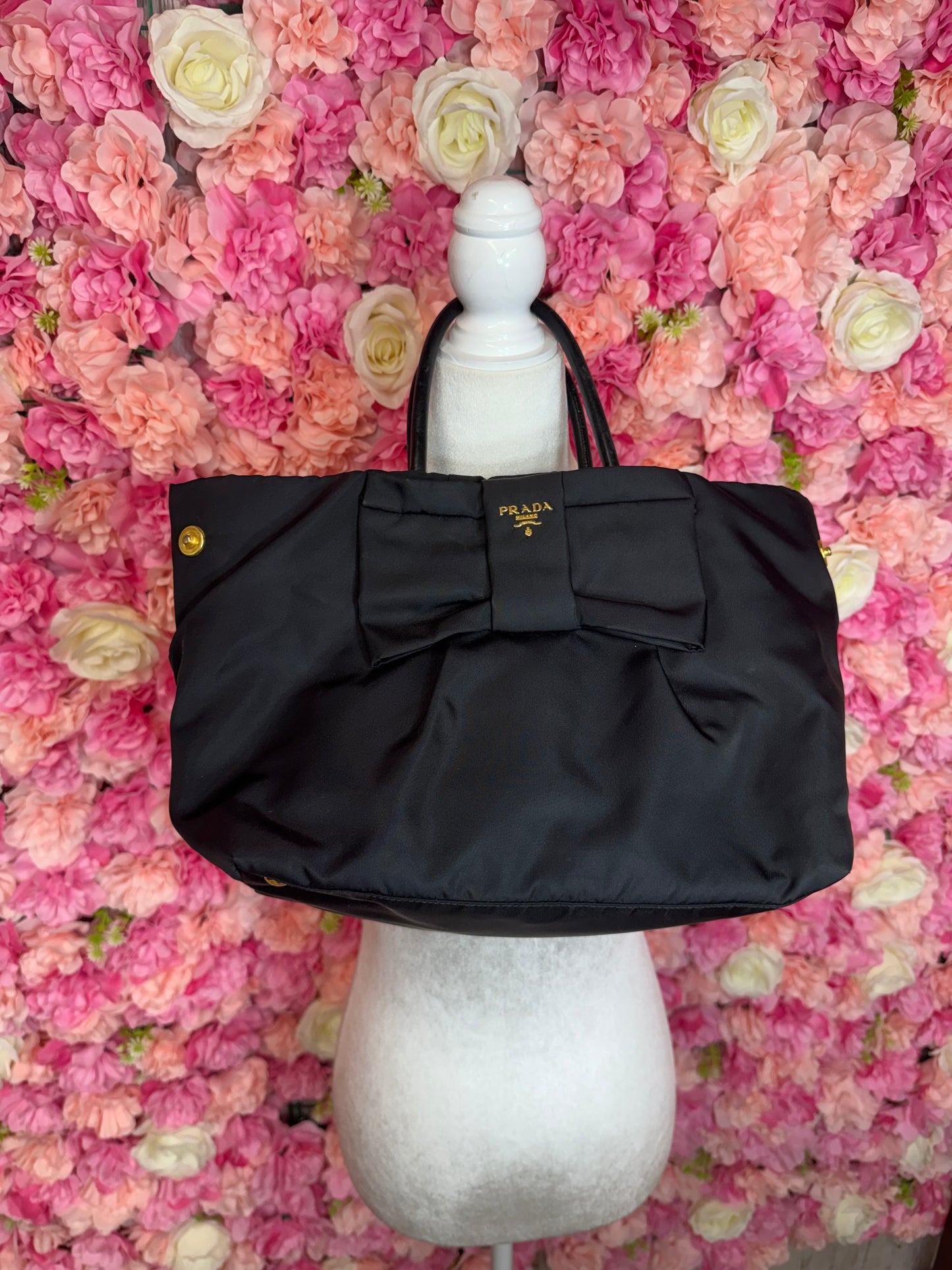 Prada Nylon Black and Gold Hardware Bow Bag