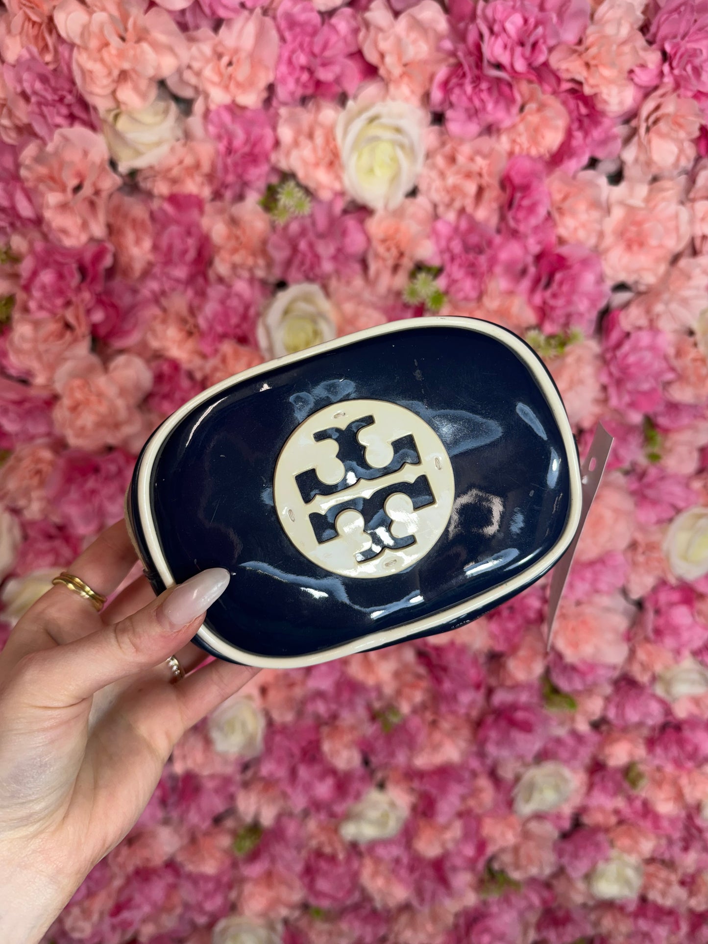 Navy Vinyl Tory Burch Makeup Bag