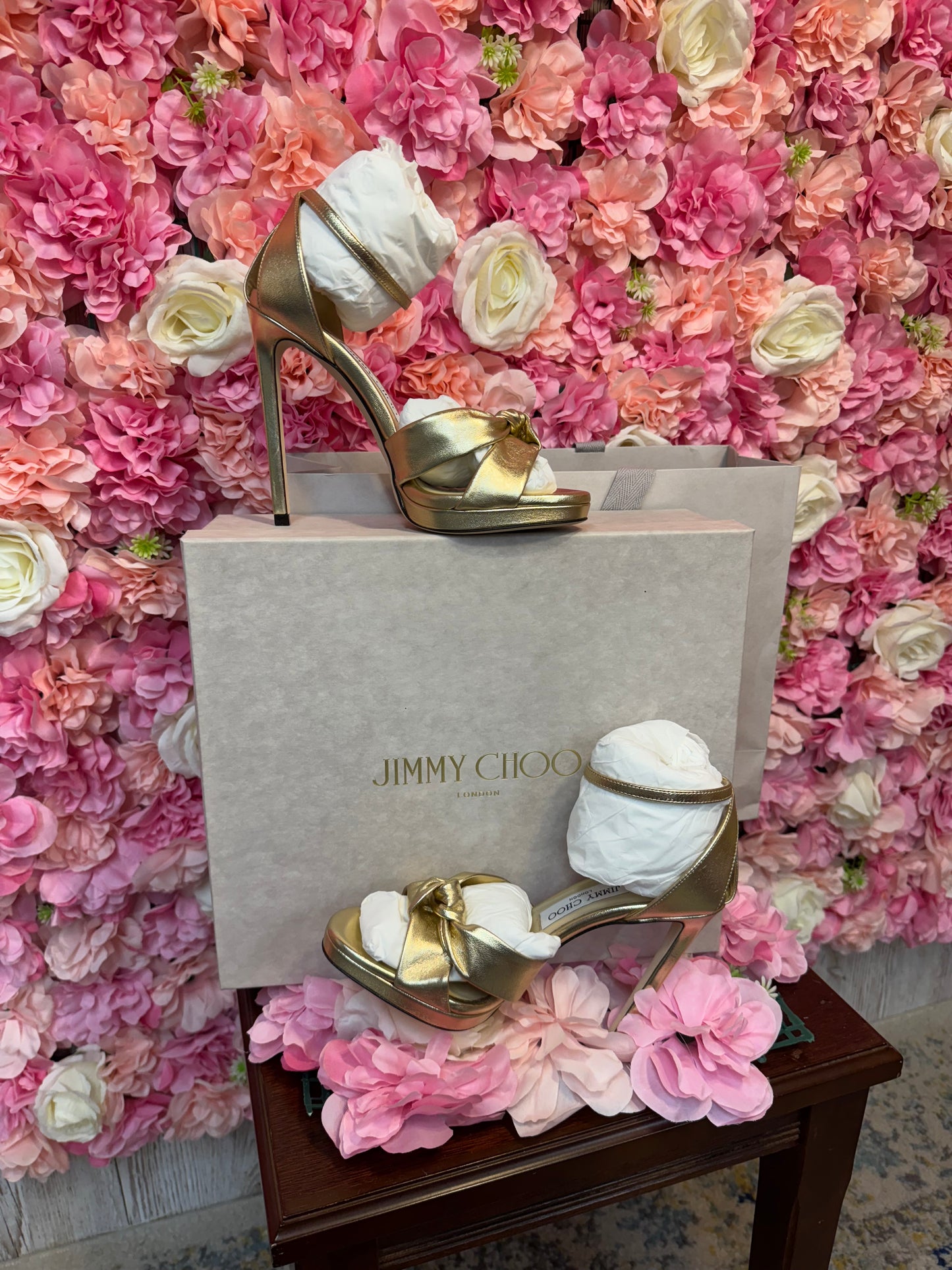 Brand New Gold Ankle Strap Jimmy Choo Heels Size 38