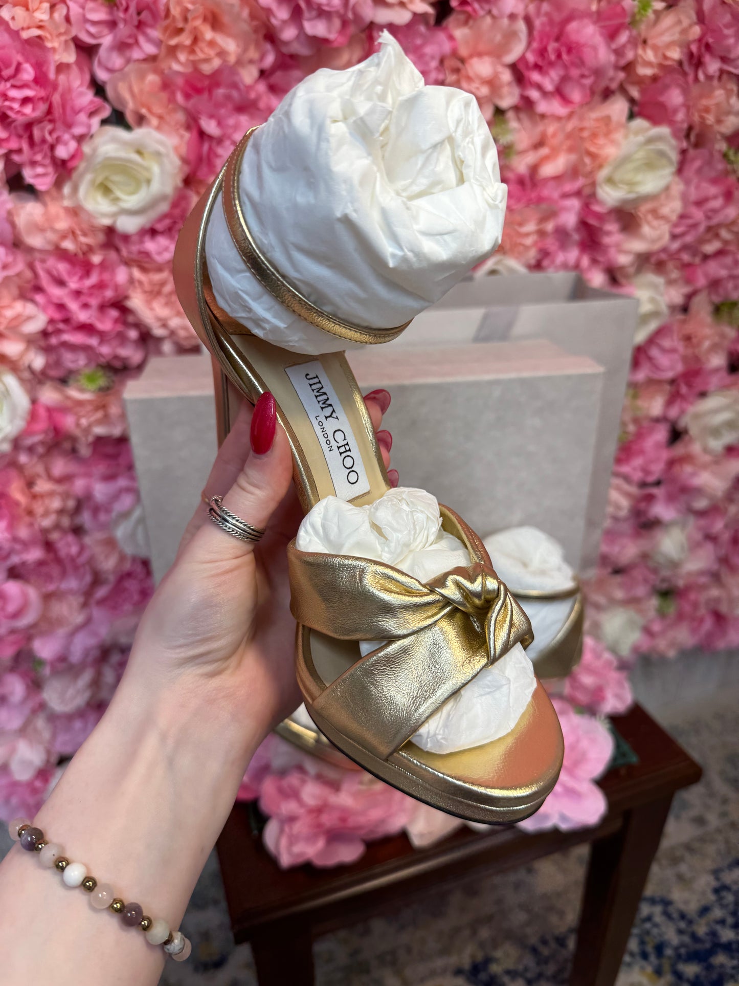 Brand New Gold Ankle Strap Jimmy Choo Heels Size 38
