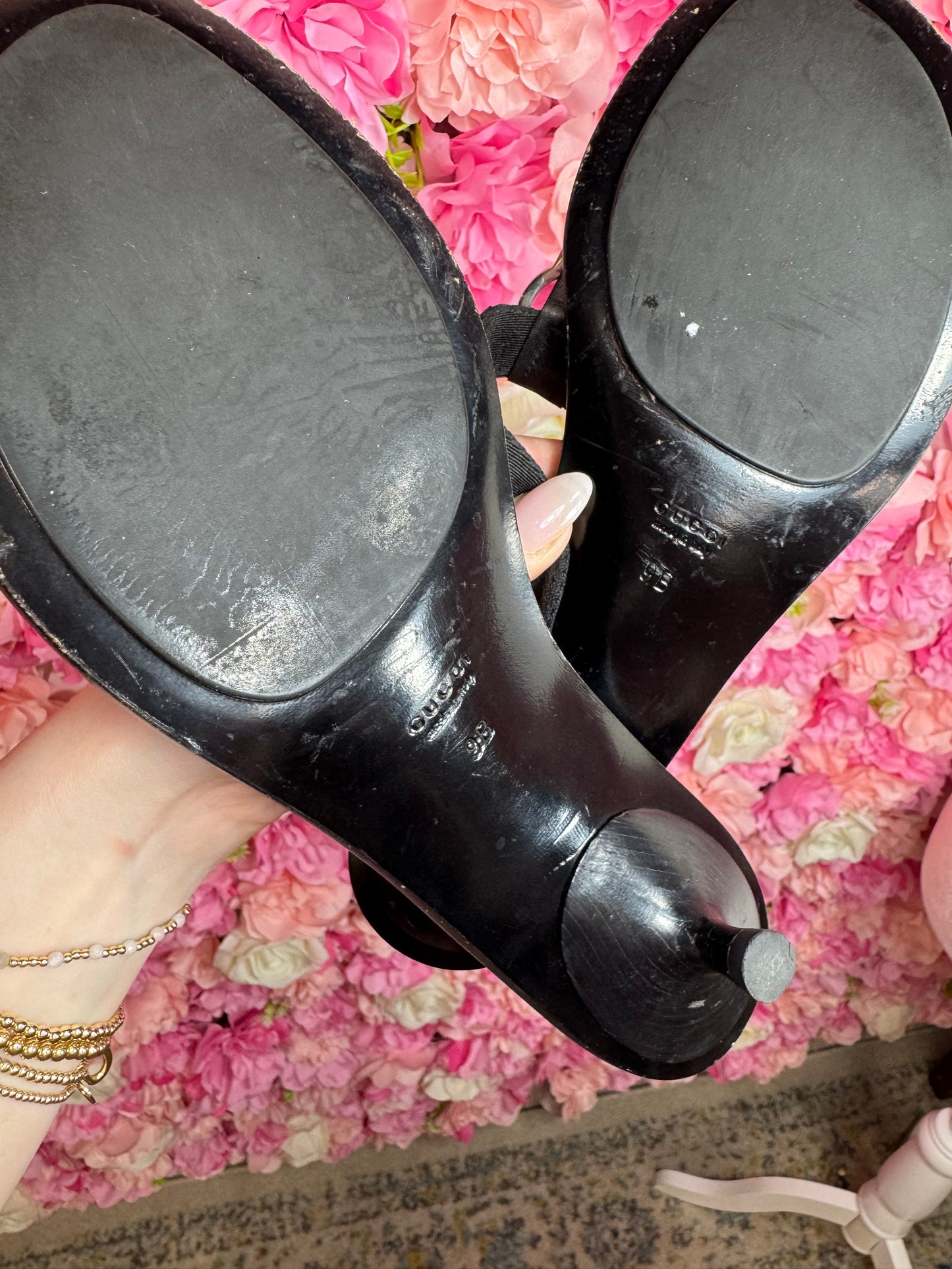 Black Gucci Kitten Heel Sandals Size 9