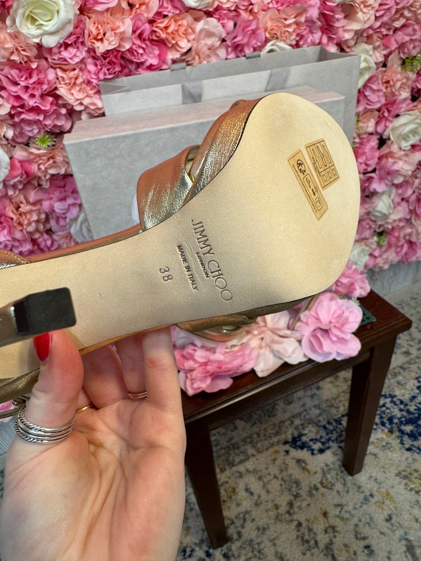 Brand New Gold Ankle Strap Jimmy Choo Heels Size 38