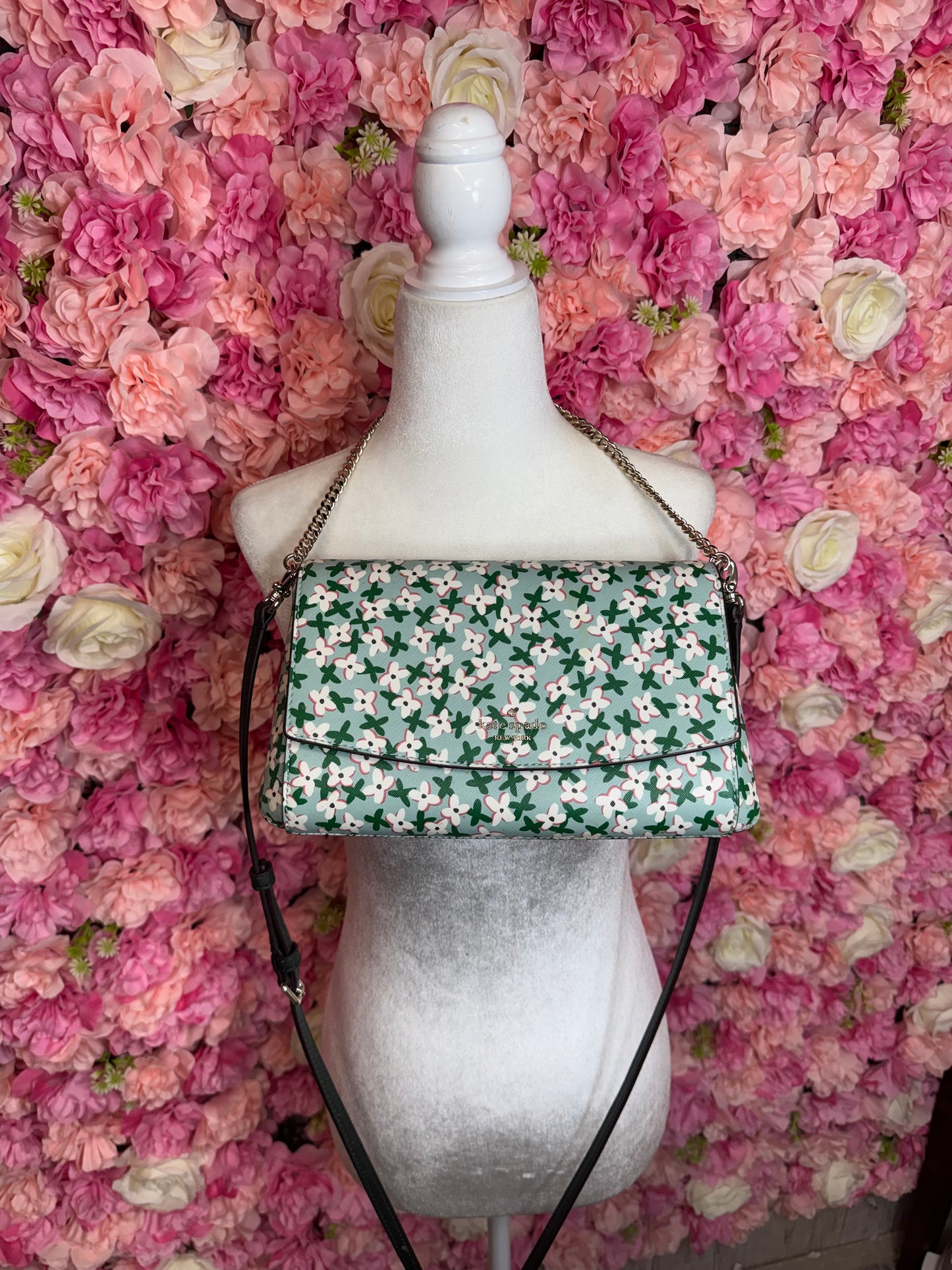 Green Floral Kate Spade Crossbody with Chain
