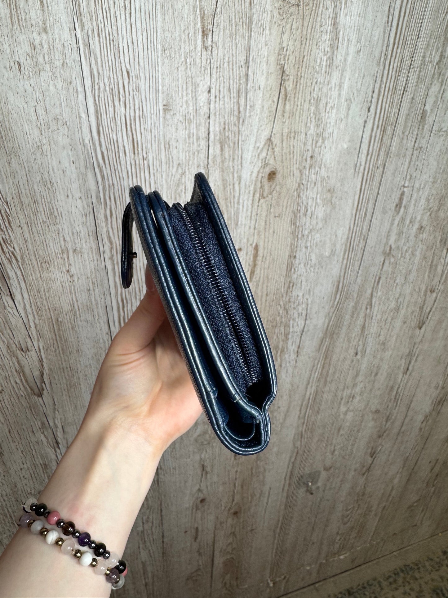 Navy Chanel Wallet With Zip Section