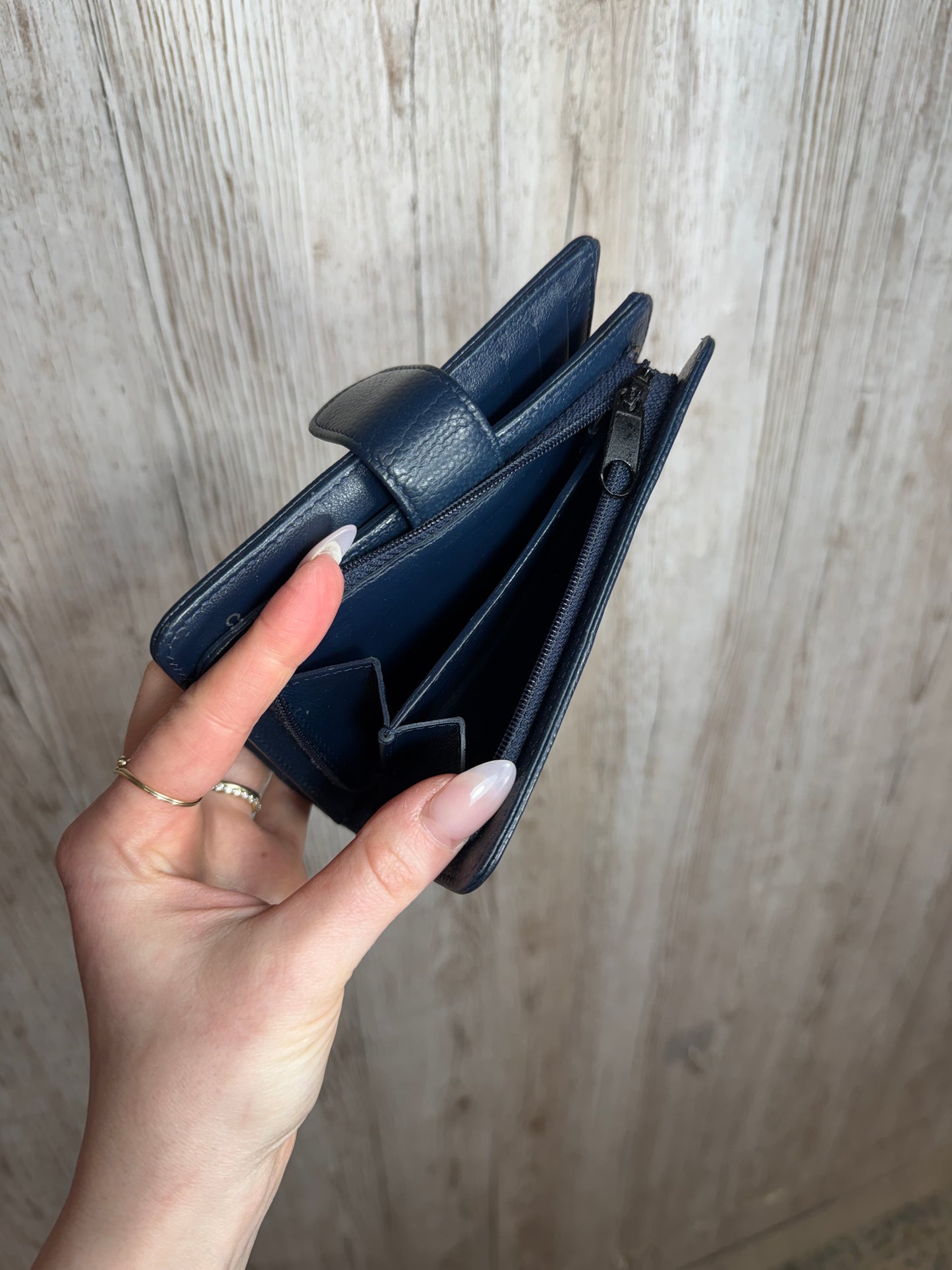 Navy Chanel Wallet With Zip Section