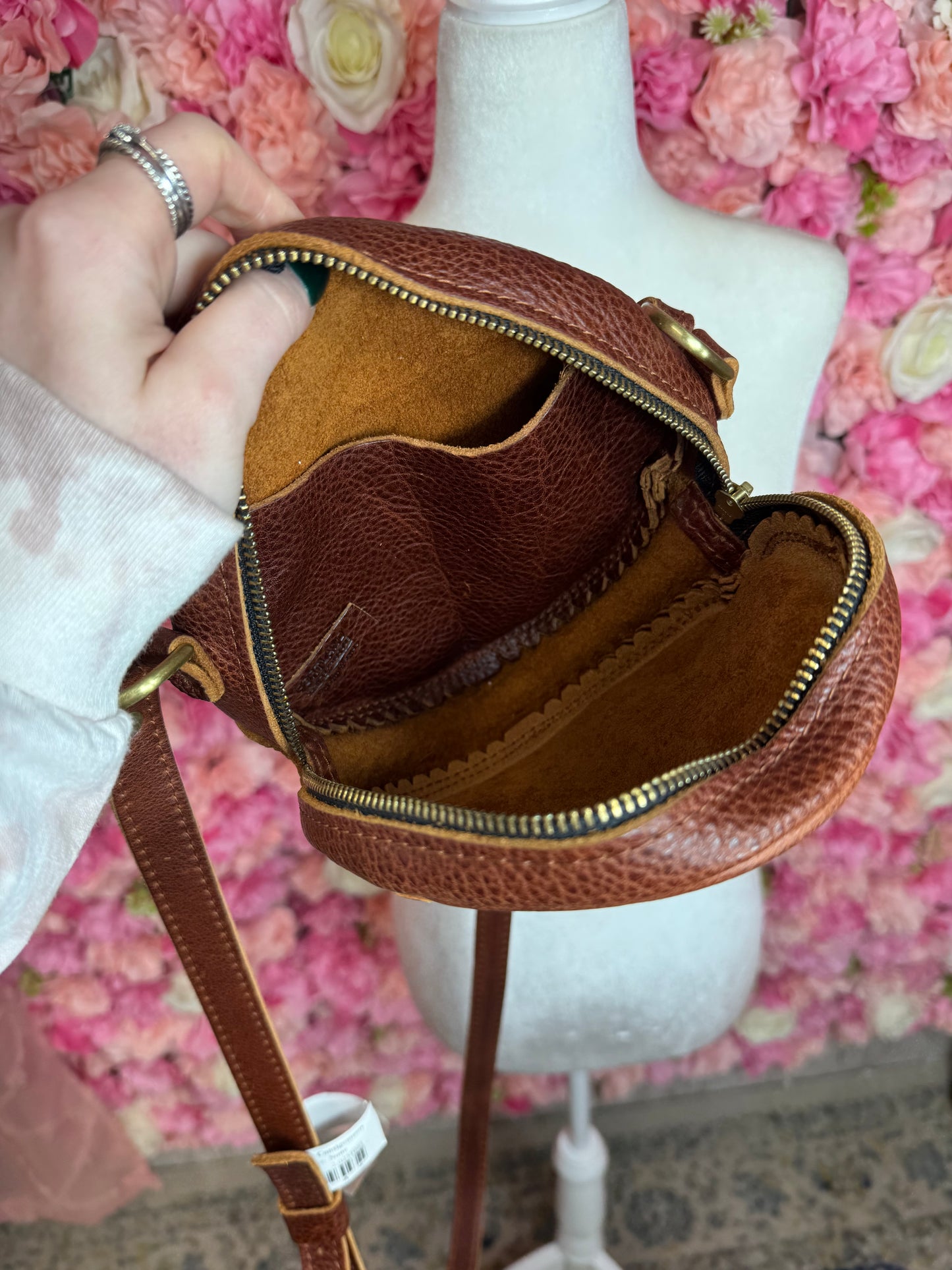 Round Brown Portland Leather Crossbody