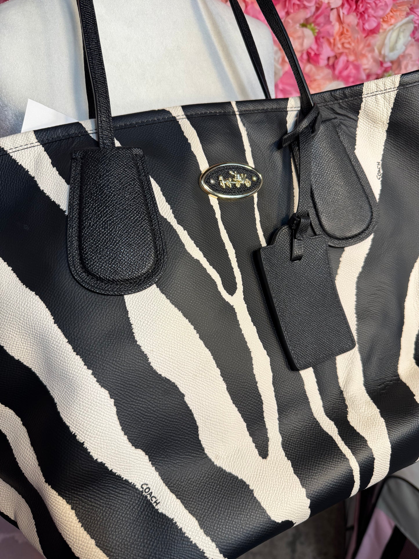 Black & White Zebra Coach Tote