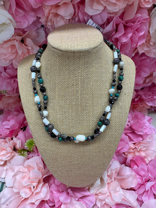 Carolyn Pollack Turquoise, Onyx & Mother Of Pearl Double Strand Necklace