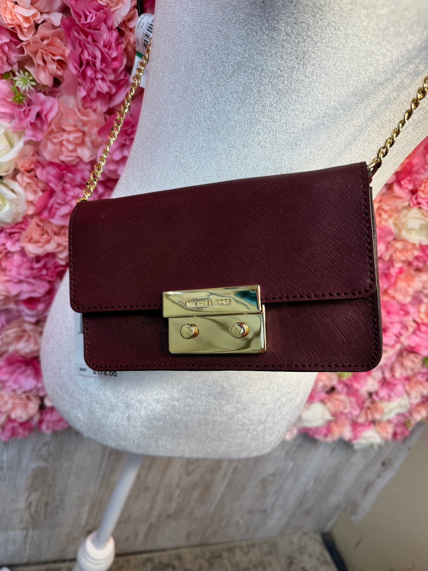 NWT Michael Kors Claret Chain Burgandy Leather Crossbody