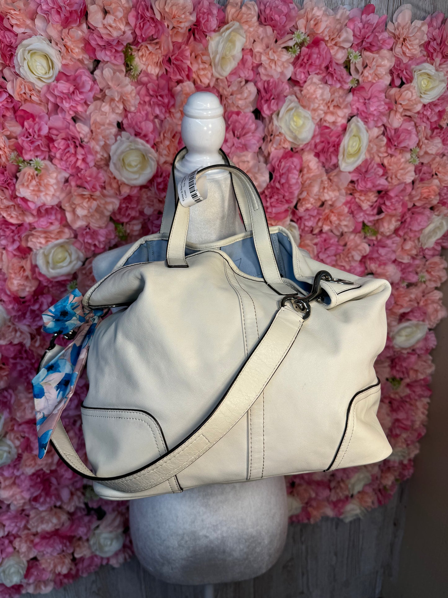 Off White & Silver Slouchy Coach Bag