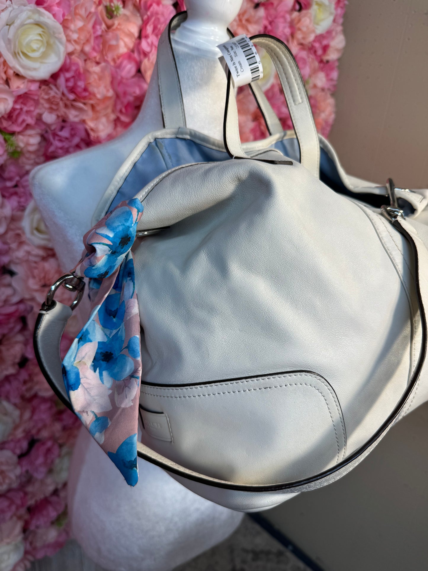 Off White & Silver Slouchy Coach Bag