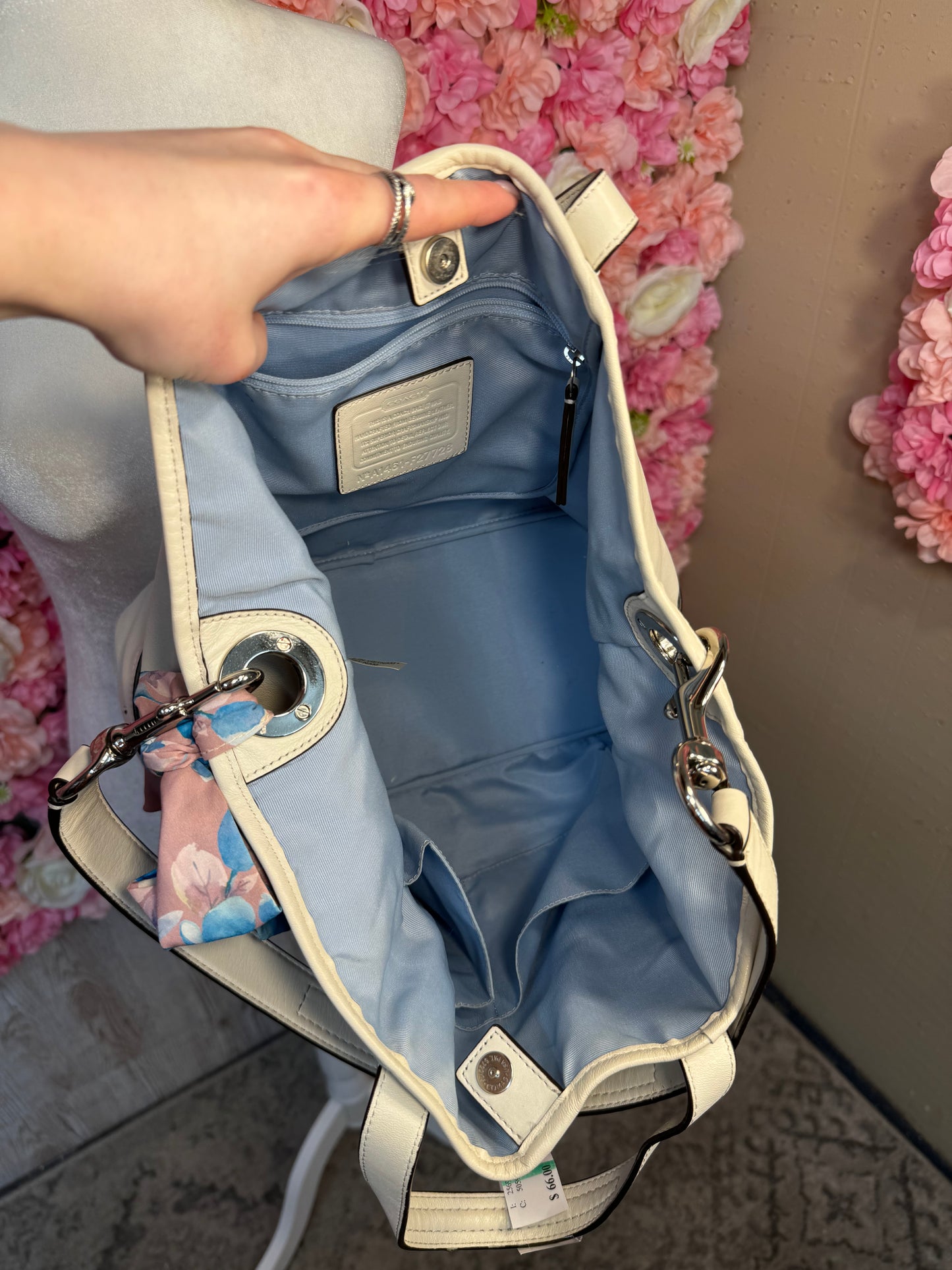 Off White & Silver Slouchy Coach Bag